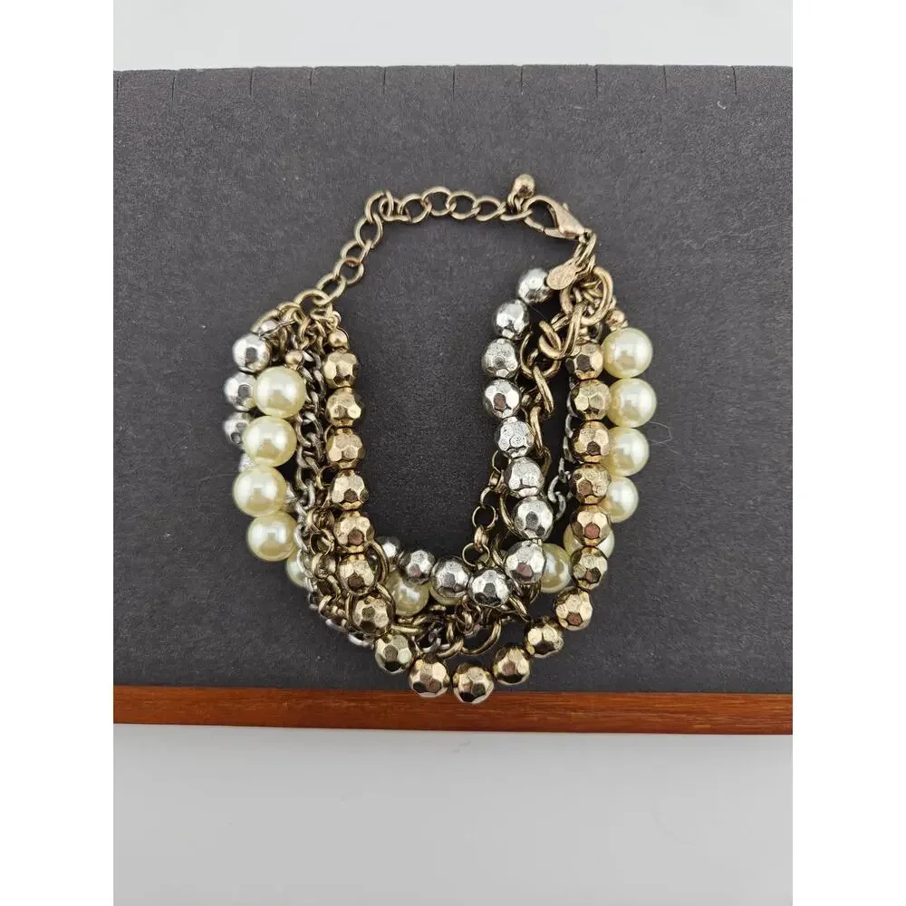 Premier Designs Multi-strand Stack Bracelet Metallic Chain Champagne Gold Silver